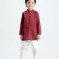 Wine Cotton Kurta Trouser - Kids