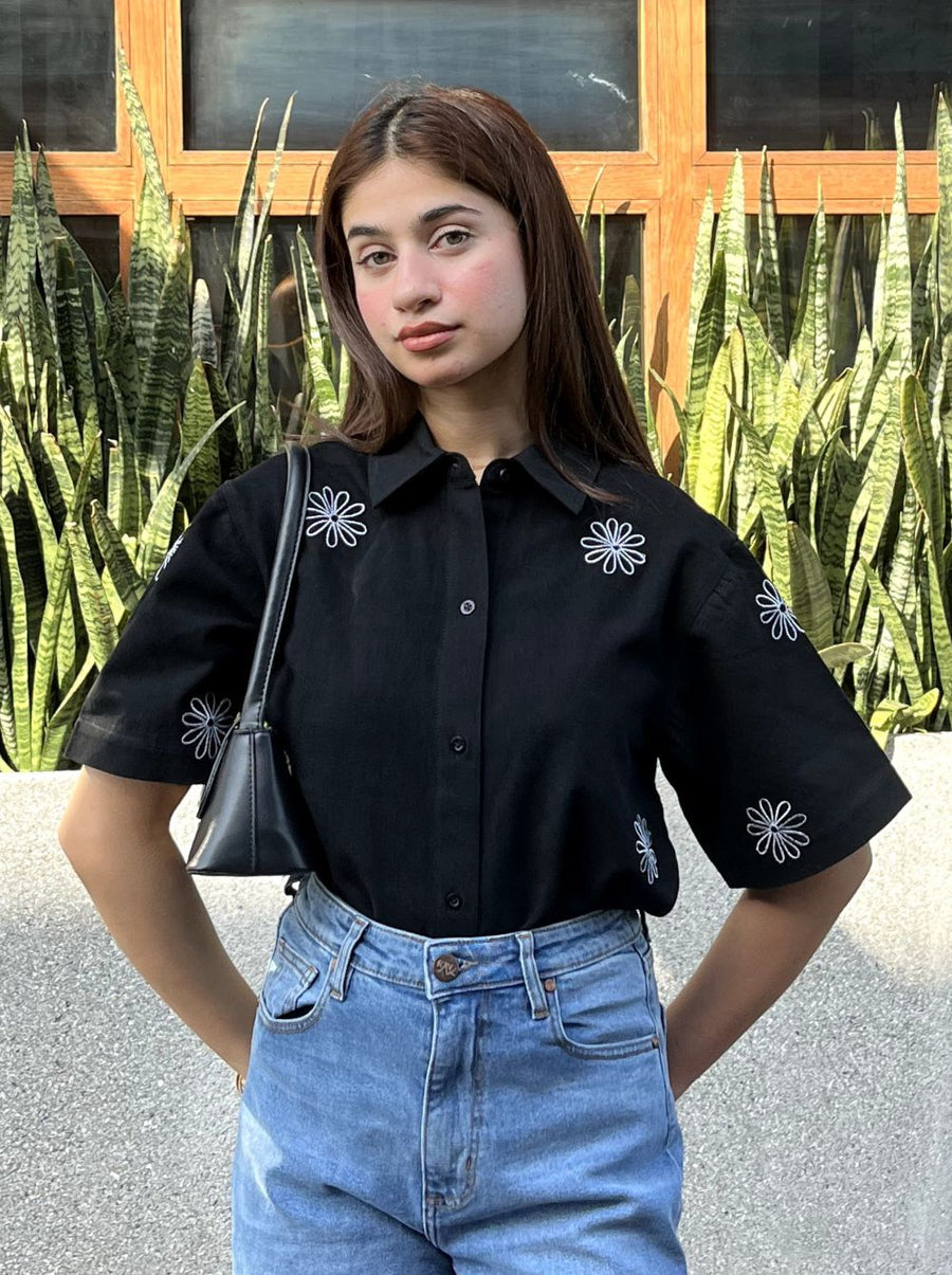 Black Floral Boxy Shirt