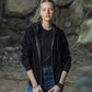 Black Denim Hoodie with Zipper