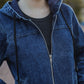 Blue Denim Hoodie with Zipper