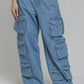 Blue Multi Pocket Cargo Jeans Women