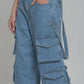 Blue Multi Pocket Cargo Jeans Women