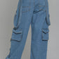 Blue Multi Pocket Cargo Jeans Women