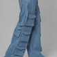 Blue Multi Pocket Cargo Jeans Women