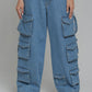 Blue Multi Pocket Cargo Jeans Women